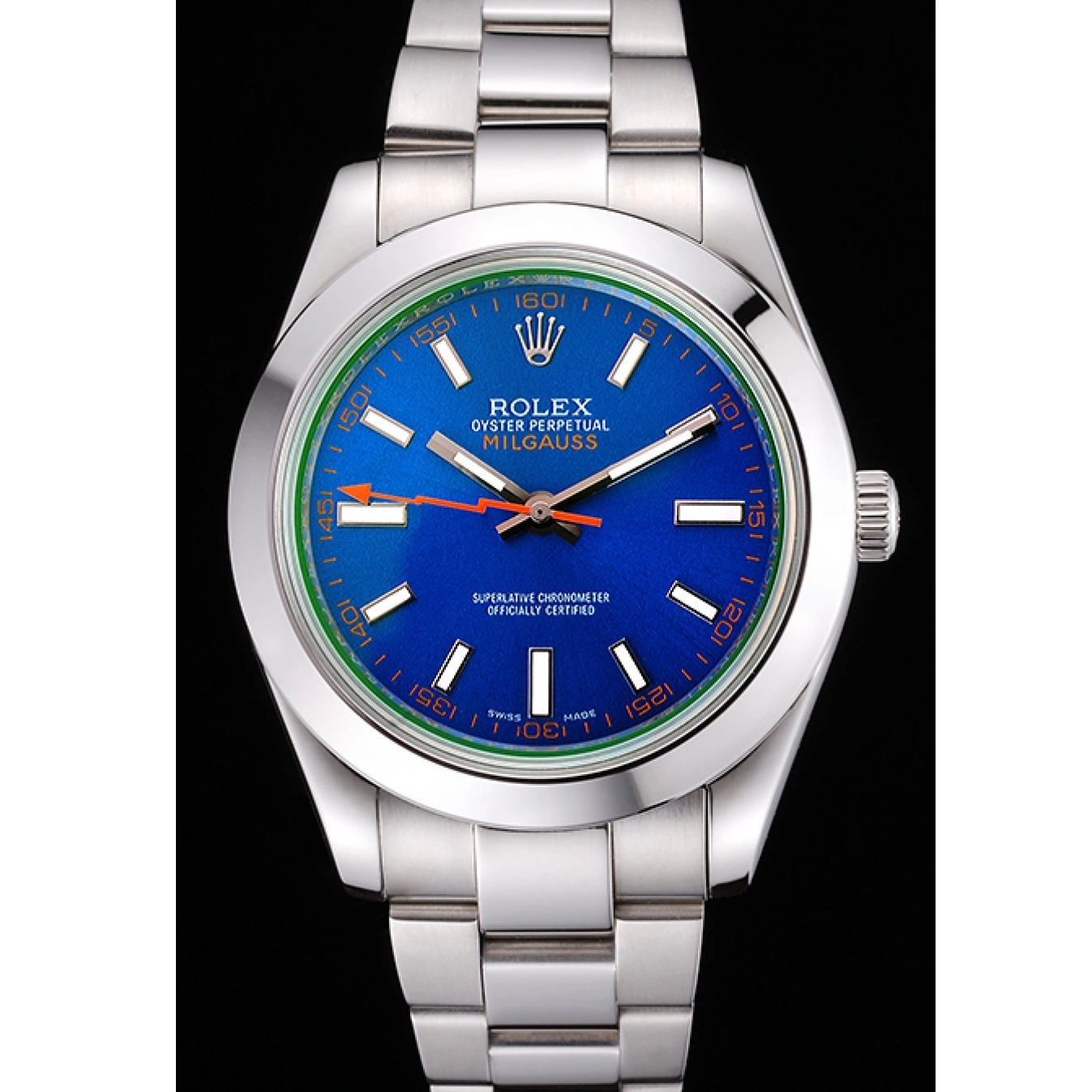 Steel Blue Case And 622838 Rolex Stainless Bezel Dial Milgauss 0729